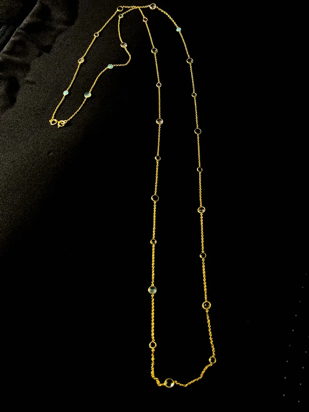 The full Antara chain laid out, gemstone stations spaced along the gold line