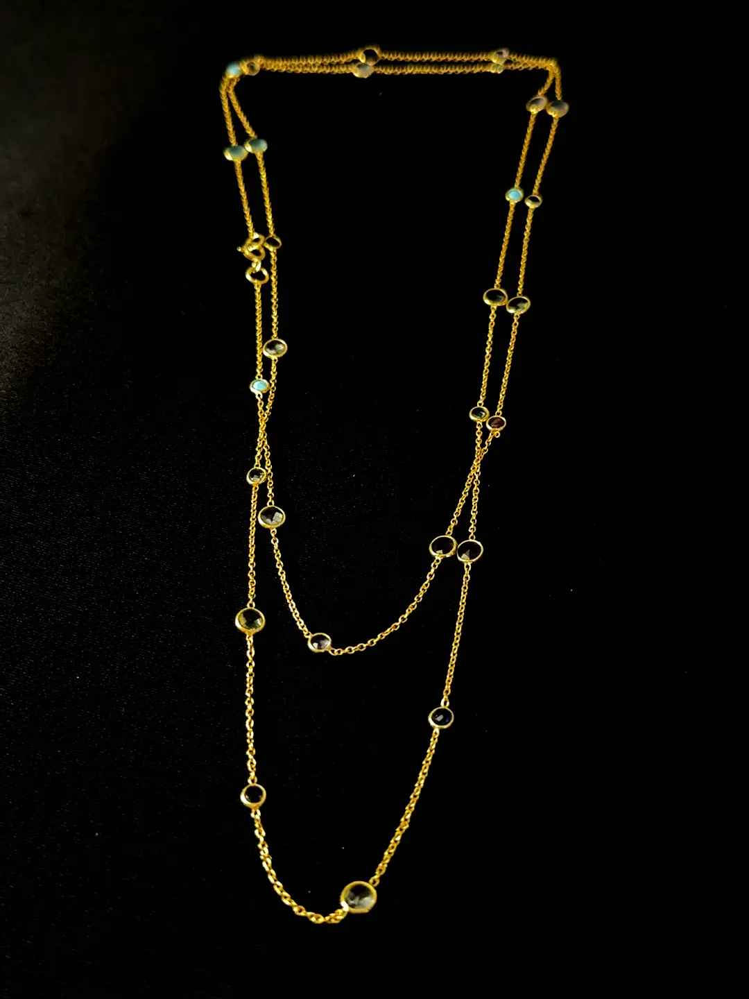 Antara station necklace doubled, showing the two-layer drape