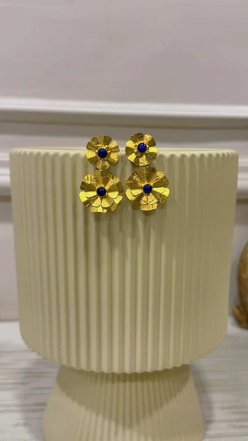 Bloom Gold-Plated Silver Flower Drop Earrings with Lapis Lazuli