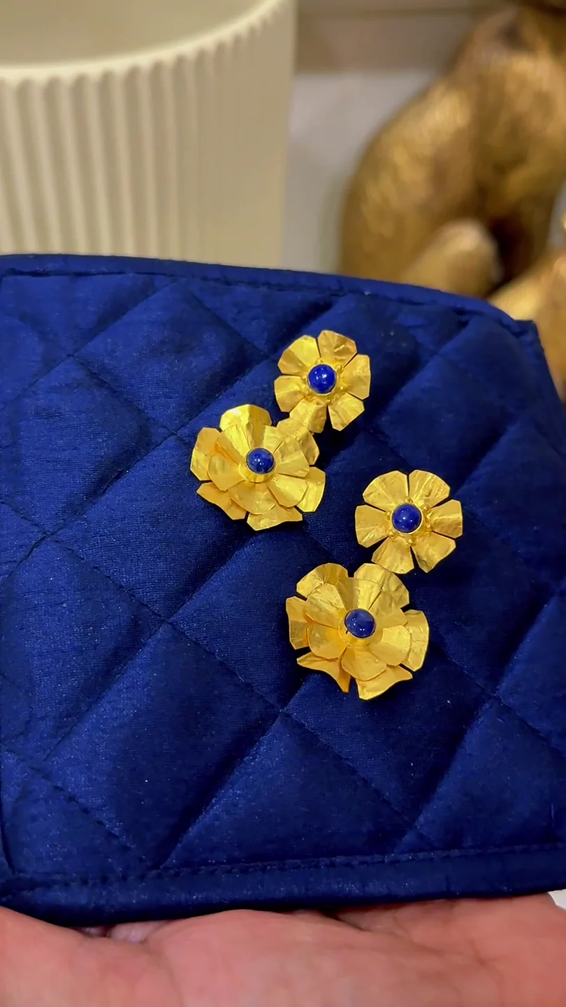 Bloom Gold-Plated Silver Flower Drop Earrings with Lapis Lazuli