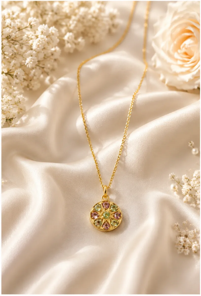 Chakra Gold-Plated Silver Gemstone Disc Pendant