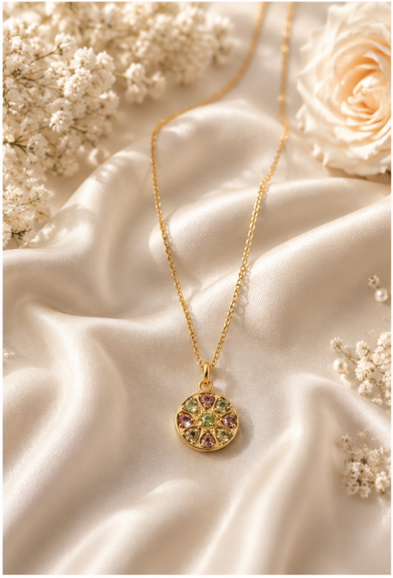 Chakra Gold-Plated Silver Gemstone Disc Pendant