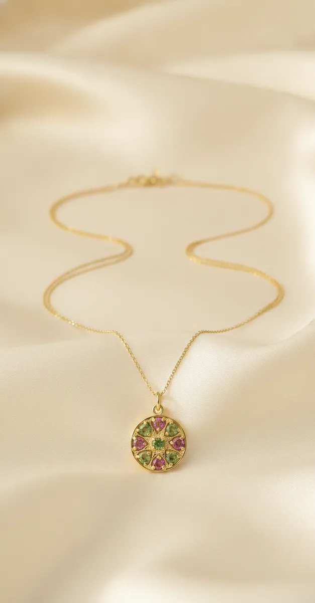 Chakra Gold-Plated Silver Gemstone Disc Pendant
