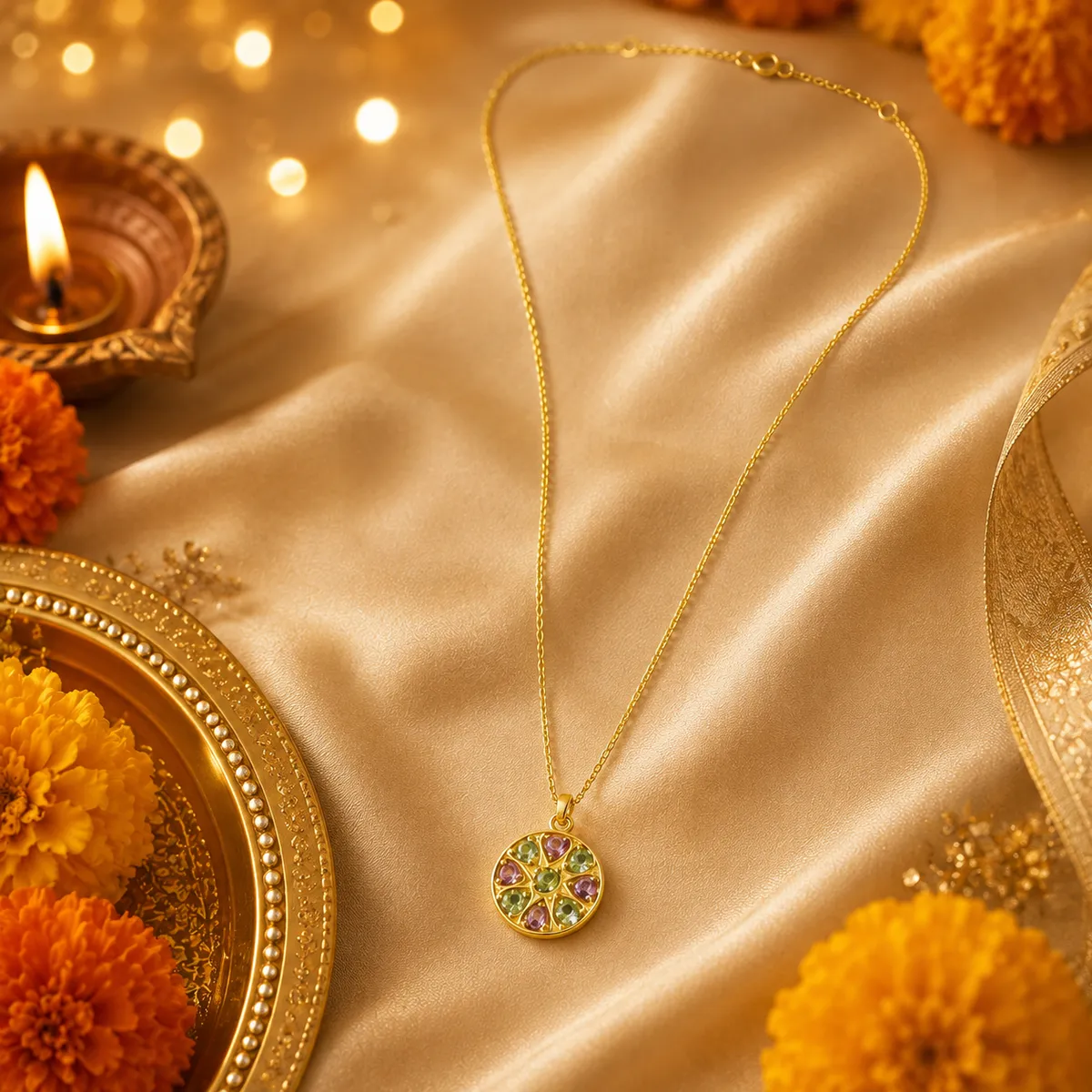 Chakra Gold-Plated Silver Gemstone Disc Pendant