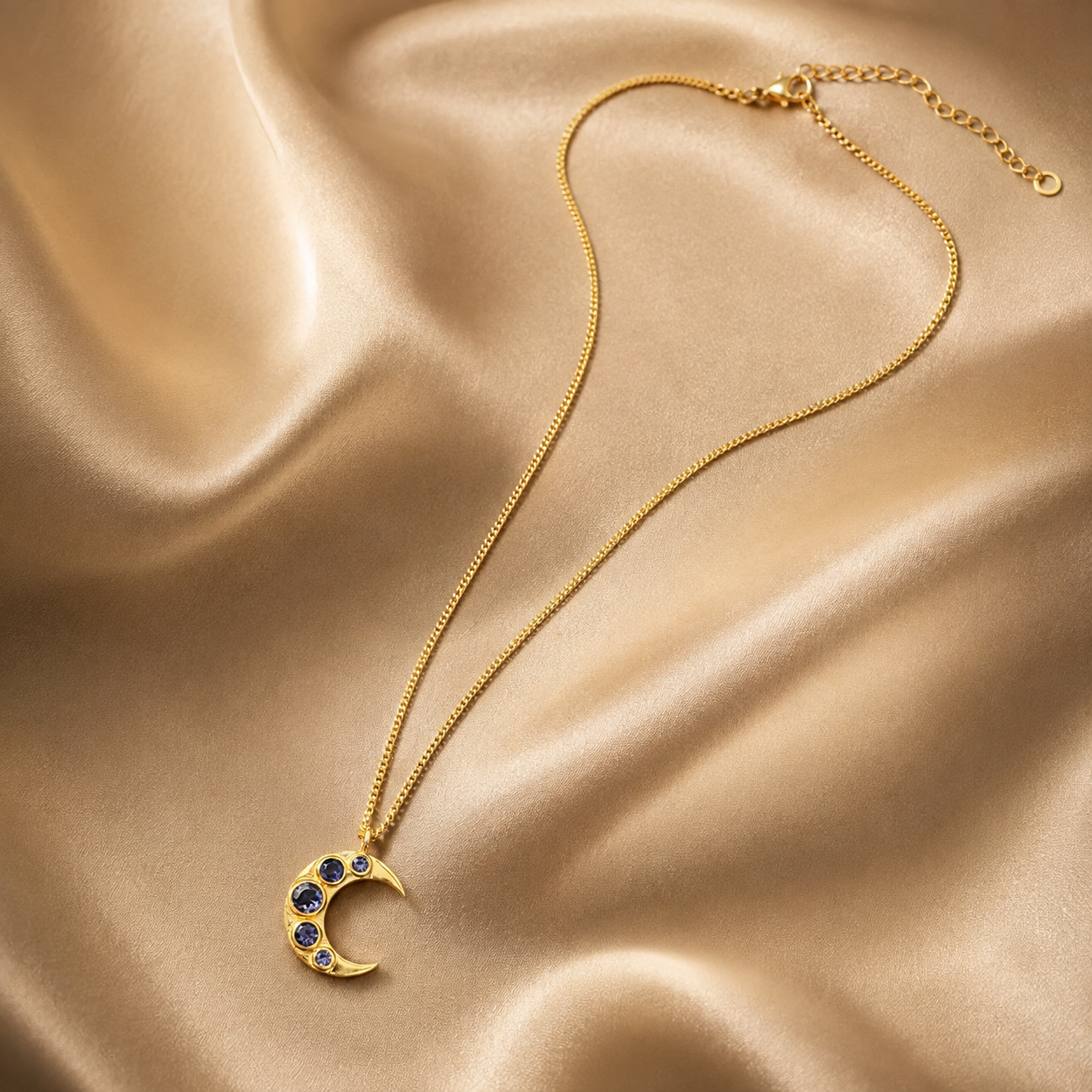Chandra Gold-Plated Silver Iolite Crescent Necklace