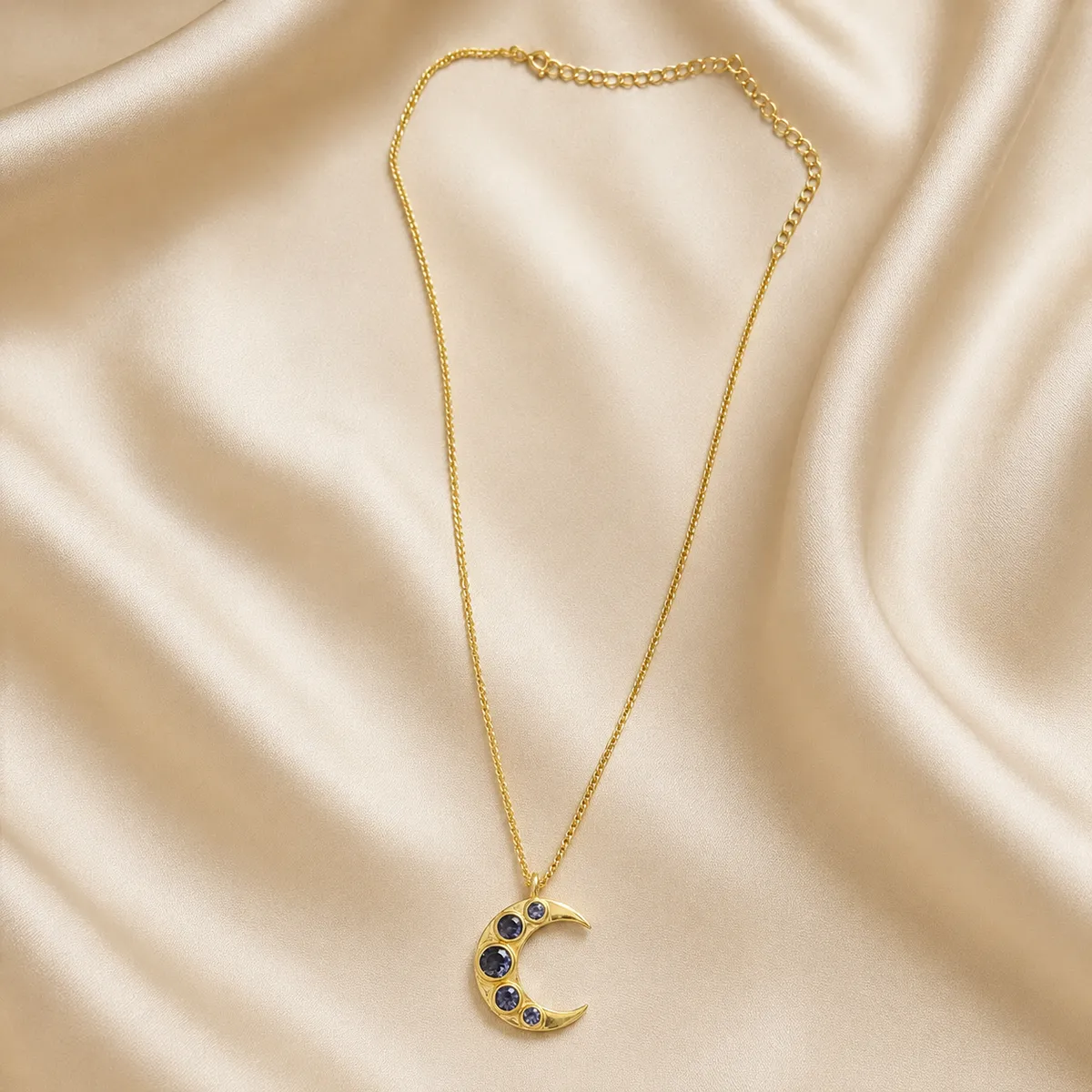 Chandra Gold-Plated Silver Iolite Crescent Necklace