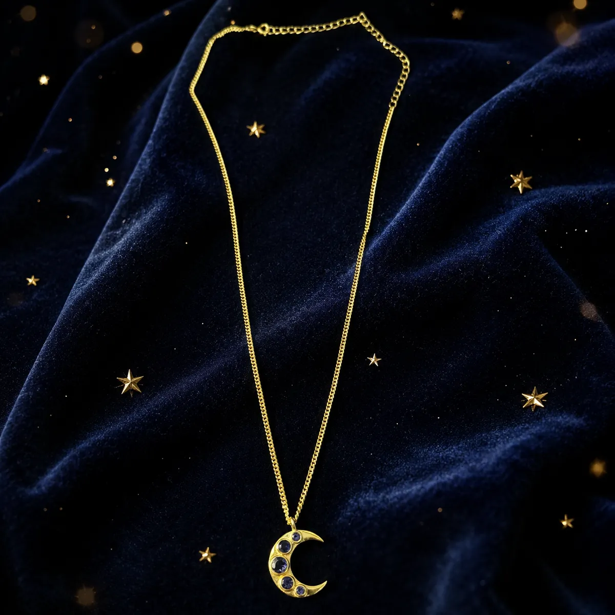Chandra Gold-Plated Silver Iolite Crescent Necklace