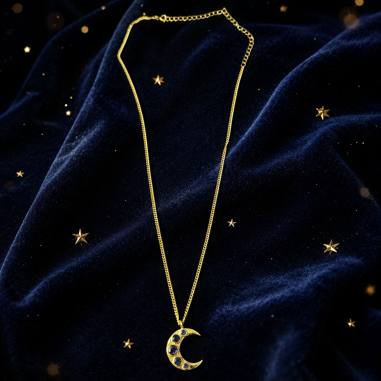 Chandra Gold-Plated Silver Iolite Crescent Necklace
