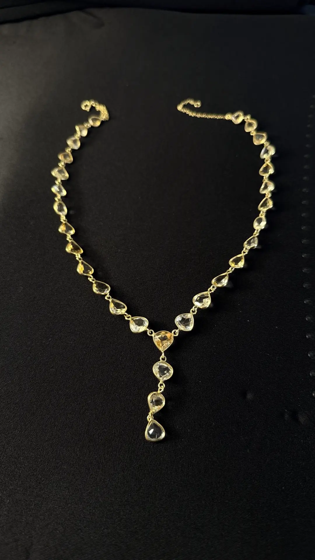 Dhoop collar — heart-cut citrine and clear quartz finishing in a Y-drop
