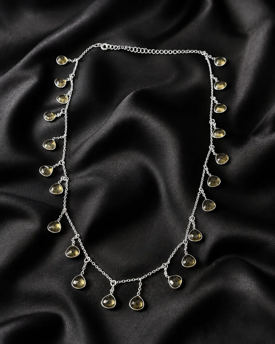Jhalar Silver Citrine Fringe Necklace