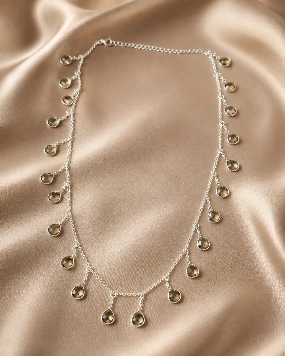 Jhalar Silver Citrine Fringe Necklace