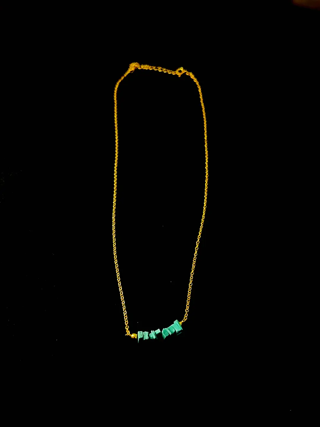 Kinara turquoise chip necklace shown full length with its clasp