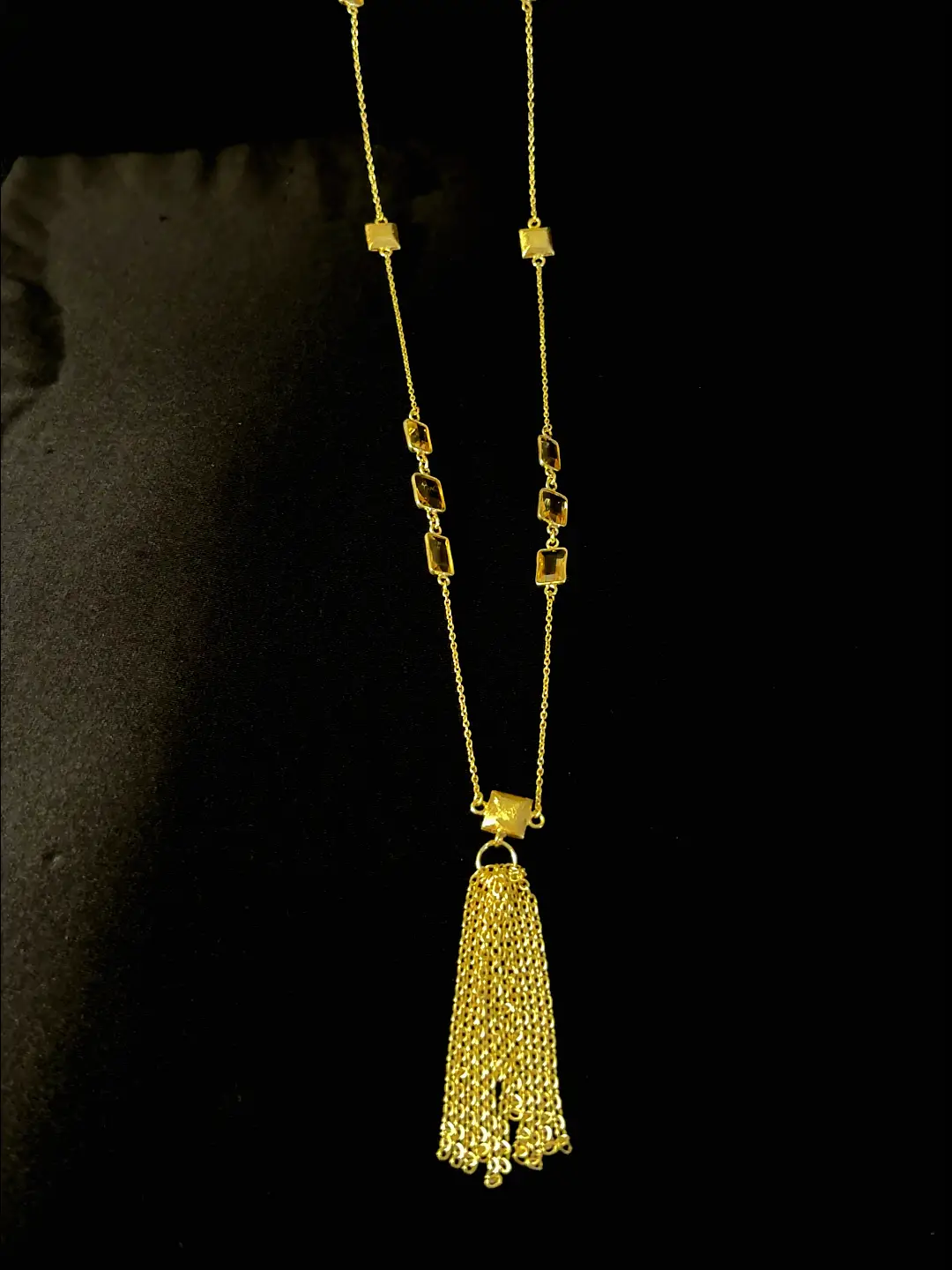 The full Kiran sautoir laid out — citrine stations and the chain tassel