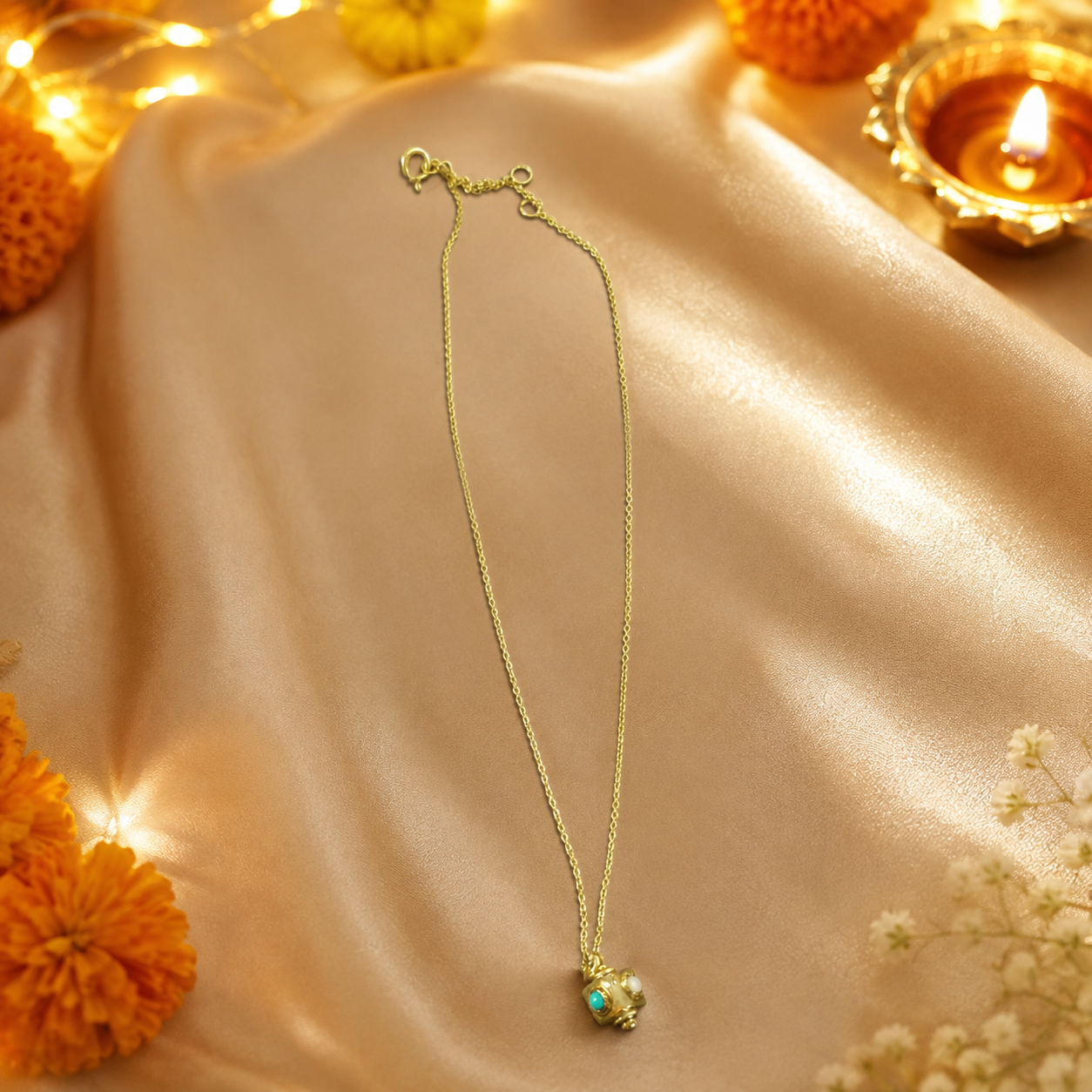 Pasa Gold-Plated Silver Turquoise Cube Pendant
