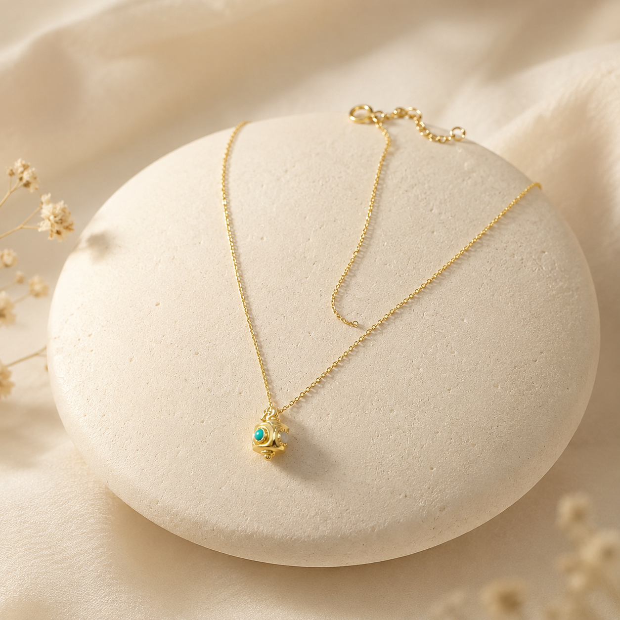 Pasa Gold-Plated Silver Turquoise Cube Pendant