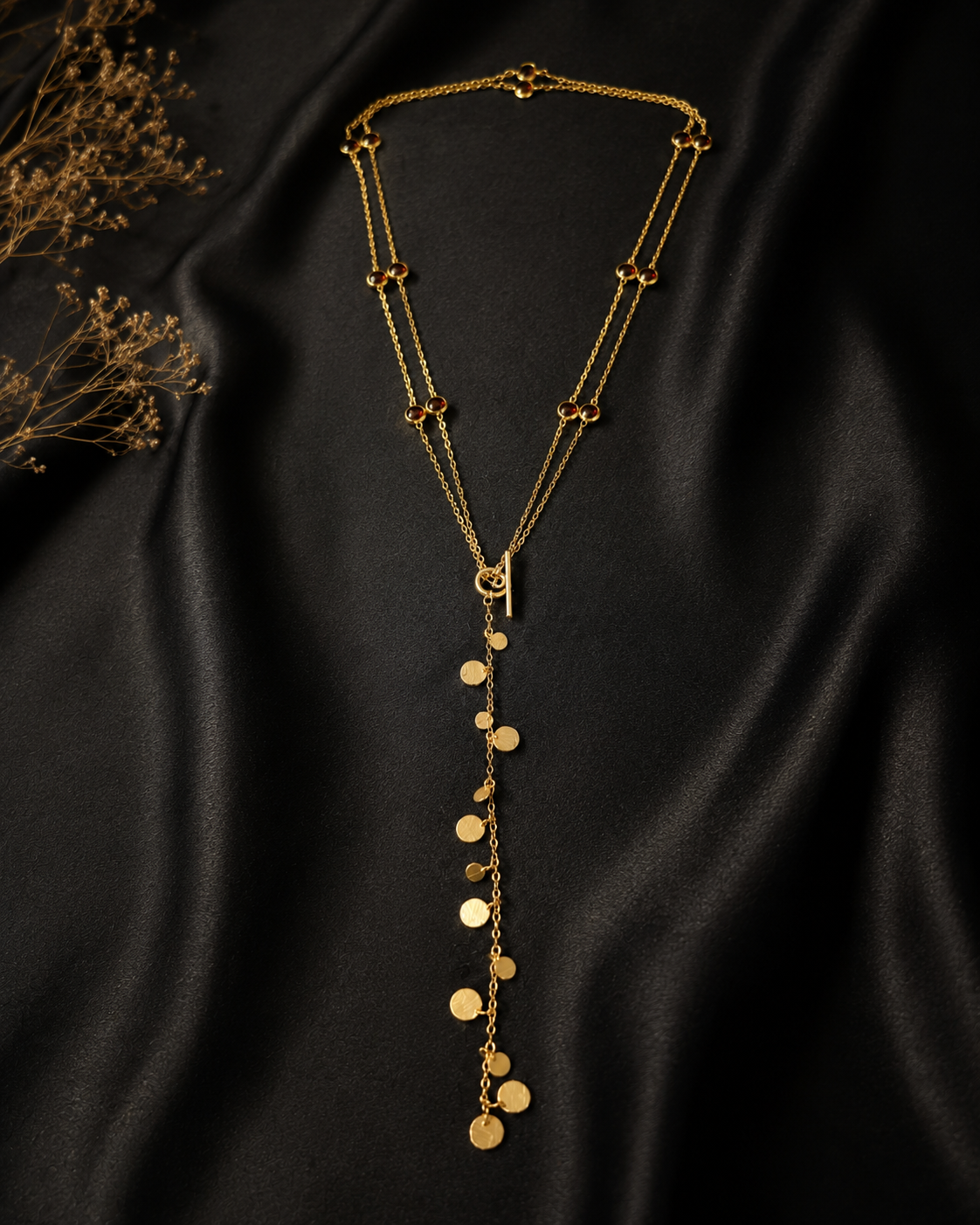 Payal Gold-Plated Silver Garnet Disc Lariat