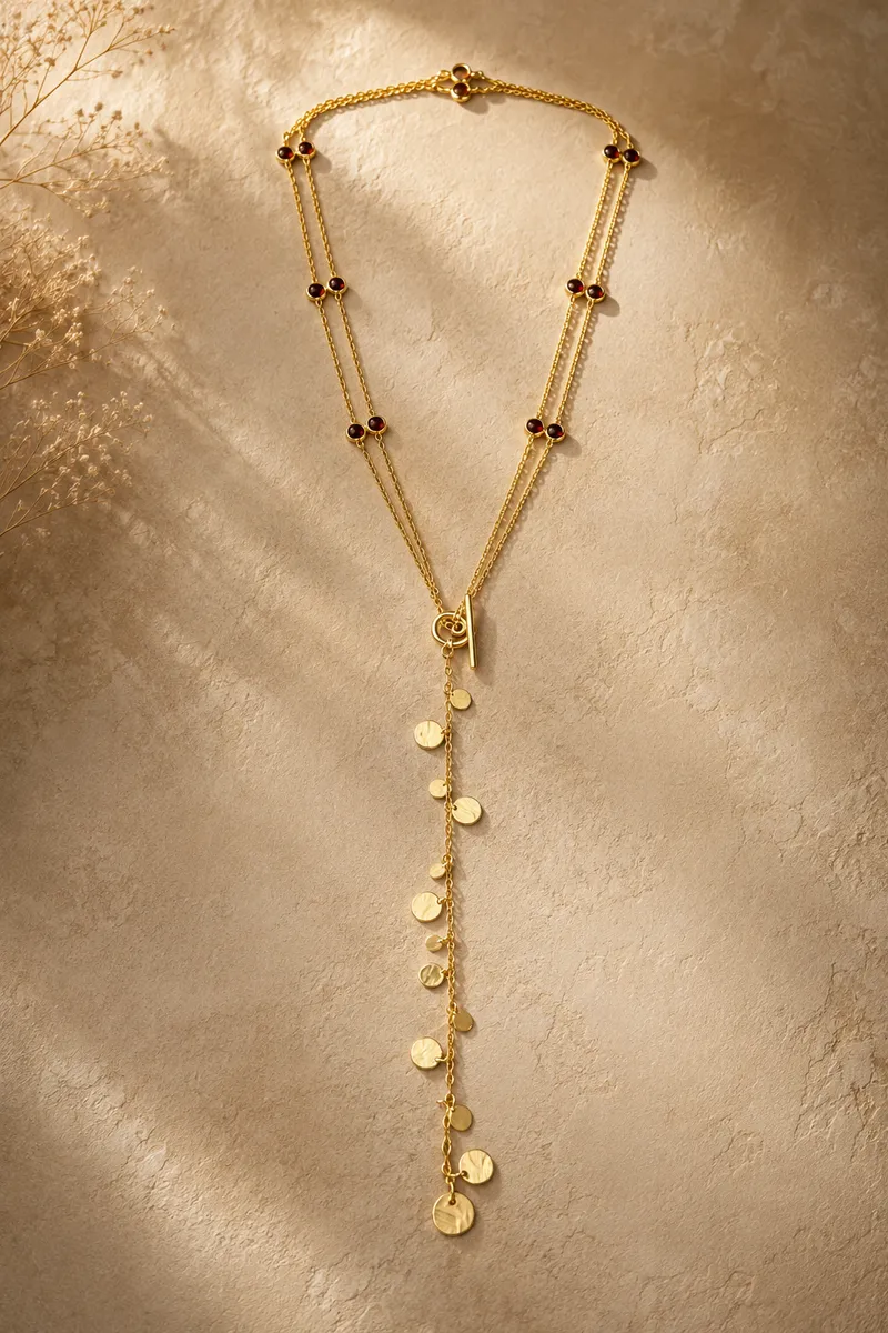 Payal Gold-Plated Silver Garnet Disc Lariat