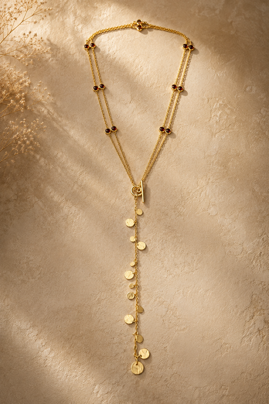 Payal Gold-Plated Silver Garnet Disc Lariat