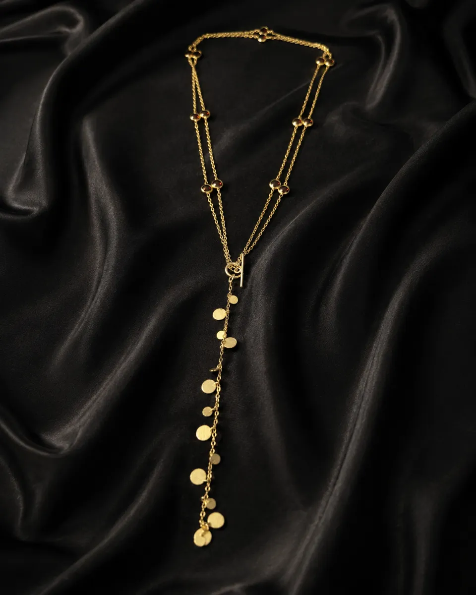 Payal Gold-Plated Silver Garnet Disc Lariat