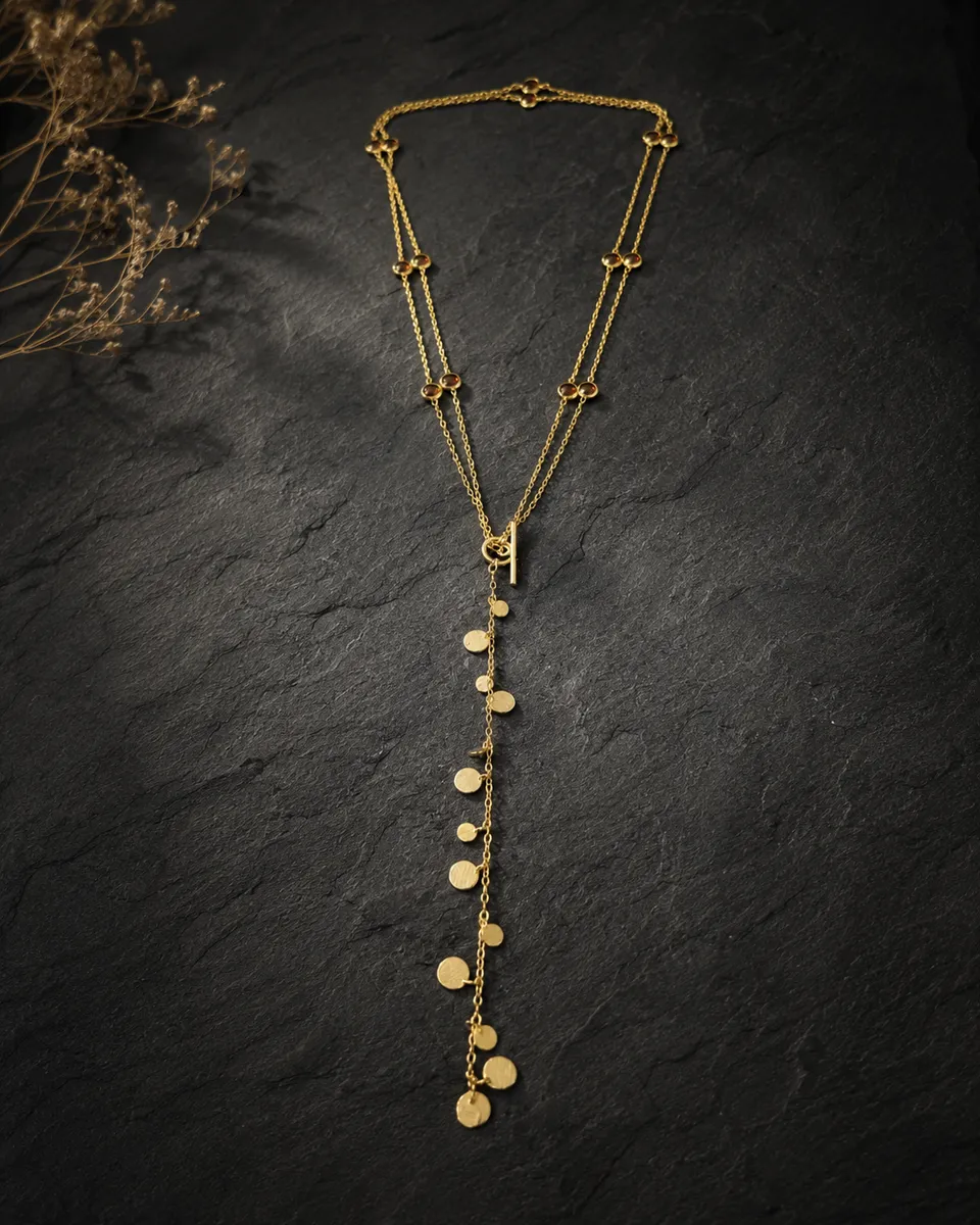 Payal Gold-Plated Silver Garnet Disc Lariat