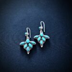 Silver flower earrings with Firoza stone 1
