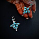 Silver flower earrings with Firoza stone 3