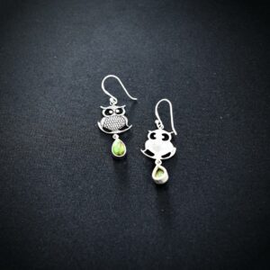 Silver owl earrings with drop 2